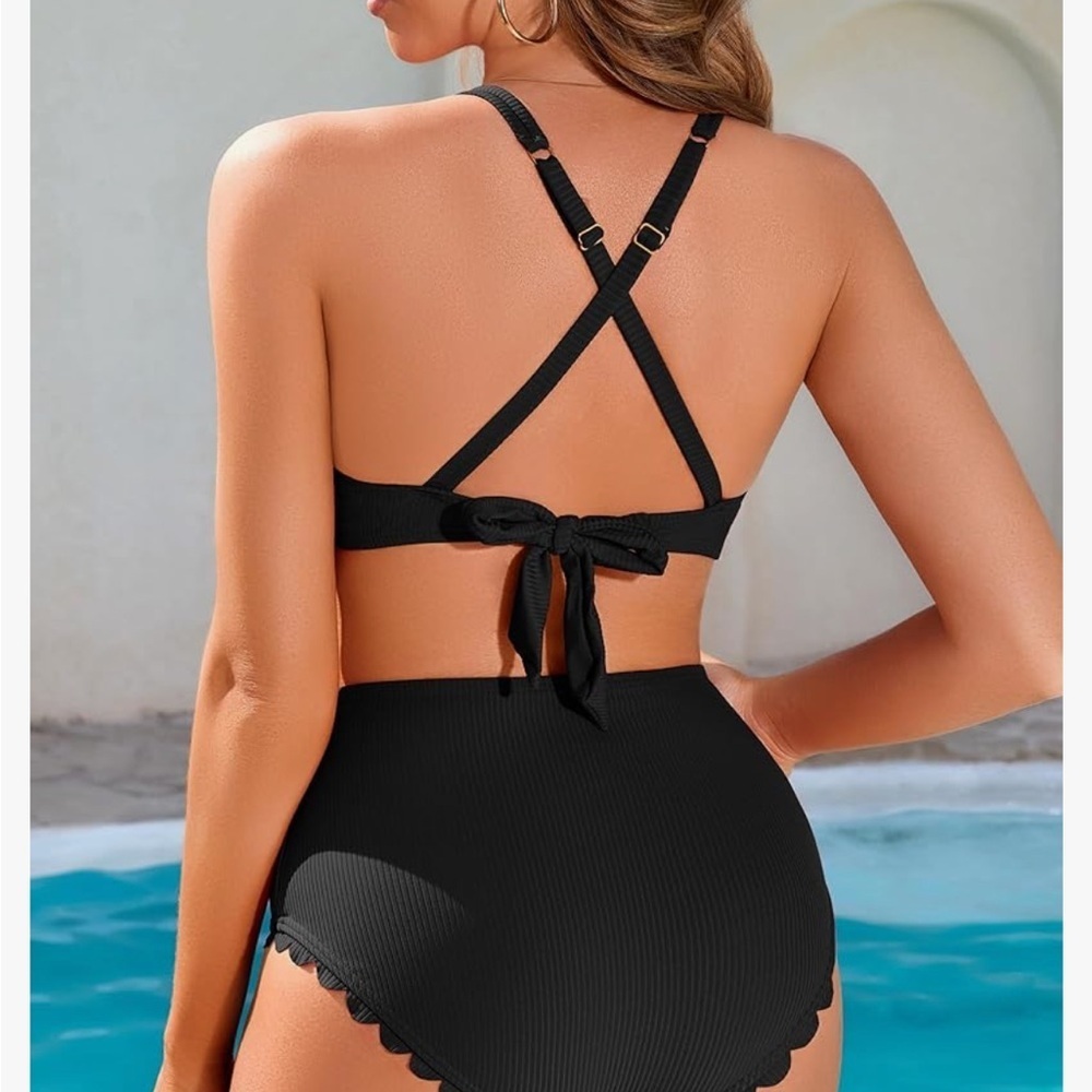 NWT Black Scalloped High Waist Bikini - Picture 2 of 5